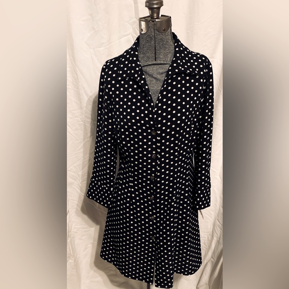 Shirt Dress Navy Blue with White Polka Dots By Speechless Medium